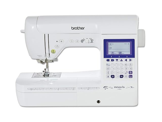 Brother Innov-is F420 computerised sewing machine, front three-quarter view